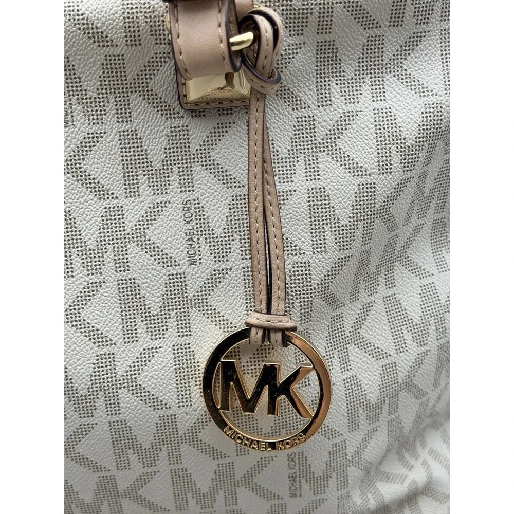 Michael Kors Large Signature MK Logo Satchel Bag Vanilla Blush Authenticated